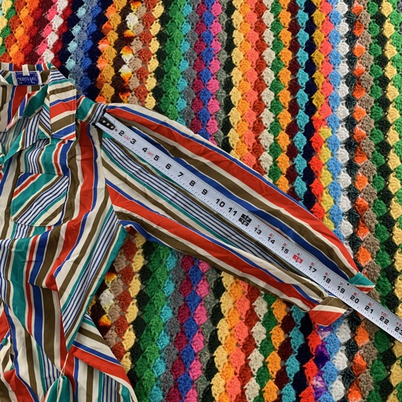 Vintage 80s Leslie Fay Rainbow Vertical Stripe Button Shirtdress Below K… - Picture 10 of 13